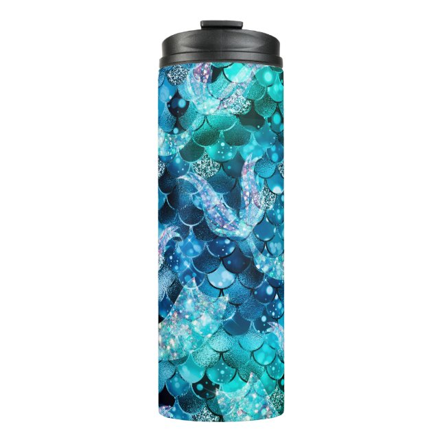 Mermaid Scales Blue Glitzer Thermosbecher (Vorderseite)