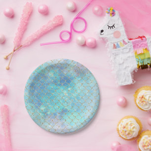 Mermaid Scales Blue Gold Sea Geburtstagspartei Pappteller