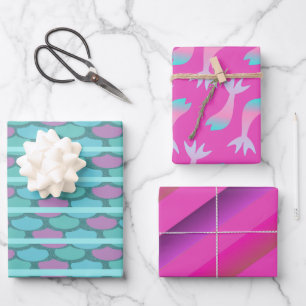 Mermaid Scales farbenfroh helles Rosa Geschenkpapier Set