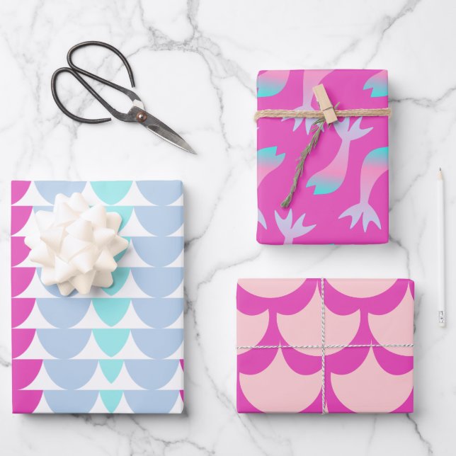 Mermaid Scales farbenfrohe Regenbogenfarben Geschenkpapier Set (Vorderseite)