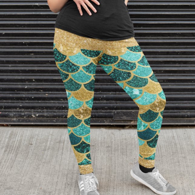 Mermaid Scales Farbige Hübsche Gold Glitzer Aquama Leggings (Von Creator hochgeladen)