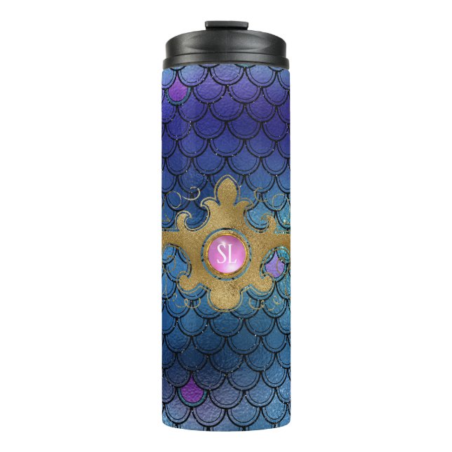 Mermaid Scales Gemstone Monogram Thermosbecher (Vorderseite)