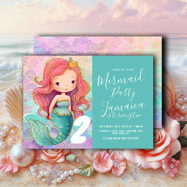 Mermaid Scales Girls Pink Hair Glam Birthday Party Einladung