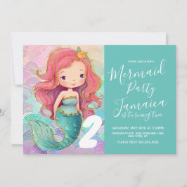 Mermaid Scales Girls Pink Hair Glam Birthday Party Einladung