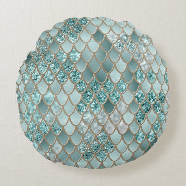 Mermaid Scales Glam #4 (Imitate Glitzer) #decor #a Rundes Kissen (Vorderseite)