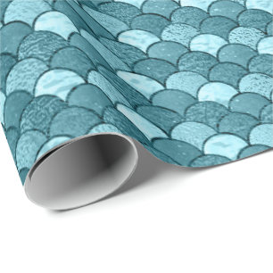 Mermaid Scales Glitzer Blue Aqua Water Pas Geschenkpapier