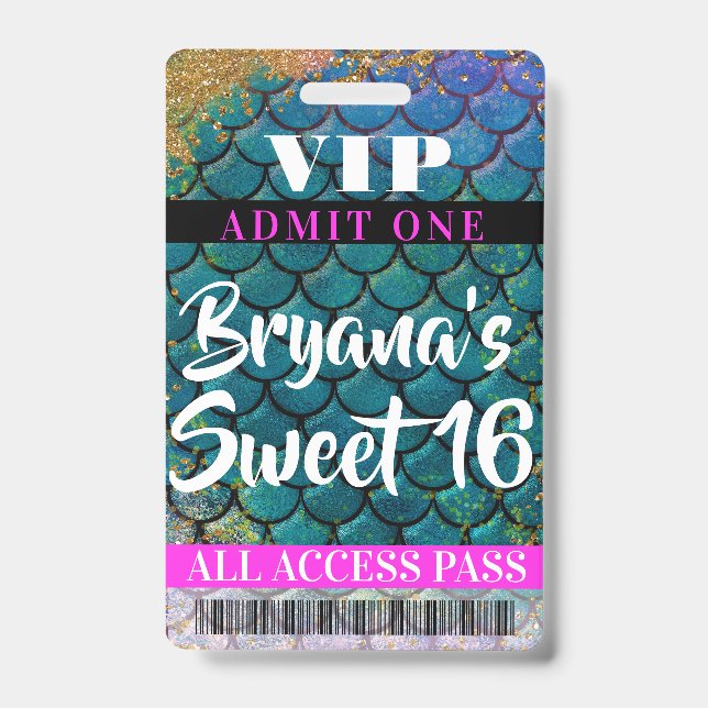 Mermaid Scales Glitzer Party Sweet 16 VIP Pass Ausweis (Vorderseite)