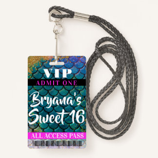 Mermaid Scales Glitzer Party Sweet 16 VIP Pass Ausweis