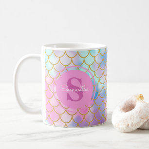 Mermaid Scales Gold Glitzer Muster rosa Monogramm Kaffeetasse