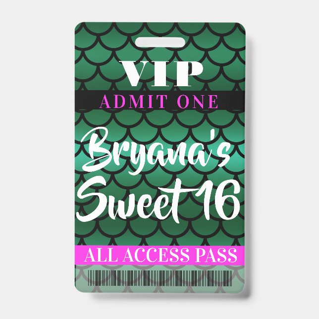 Mermaid Scales Green Black Party Sweet 16 VIP Pass Ausweis (Vorderseite)