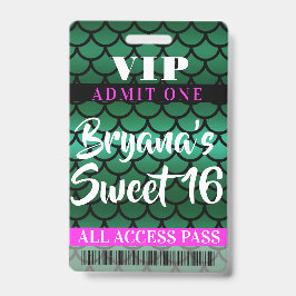 Mermaid Scales Green Black Party Sweet 16 VIP Pass Ausweis