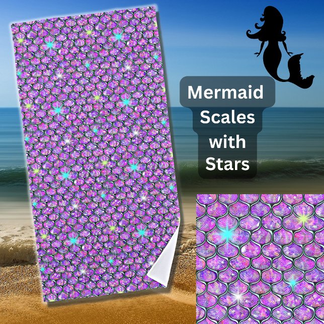 Mermaid Scales Mauve mit Sternen Strandtuch (Von Creator hochgeladen)