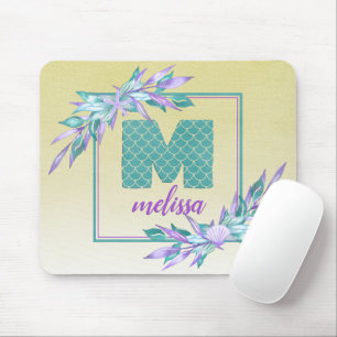 Mermaid Scales Monogram Wasserfarbe Ombre Floral Mousepad