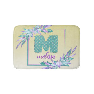 #Mermaid Scales #Monogram Watercolor Ombre Floral Badematte