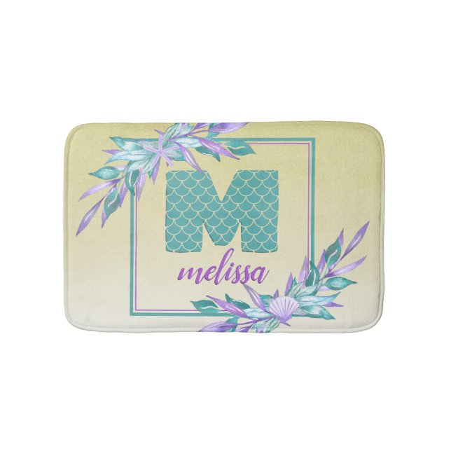 #Mermaid Scales #Monogram Watercolor Ombre Floral Badematte (Vorderseite)