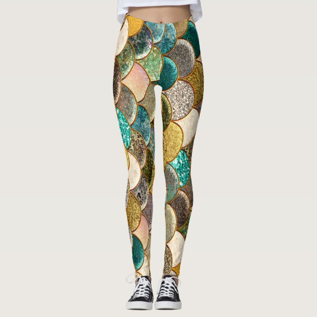 Mermaid Scales Multicolor Glitter Glam Trendy Leggings (Vorderseite)
