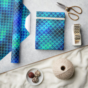 Mermaid Scales Muster Blue ID600 Geschenkpapier
