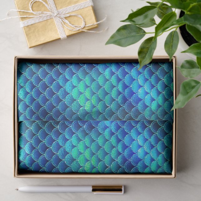 Mermaid Scales Muster Blue ID600 Seidenpapier (Geschenk)