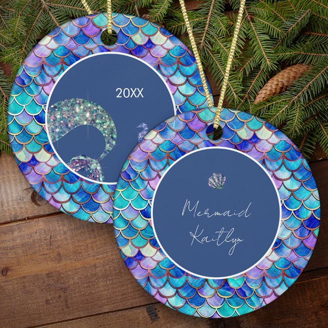 Mermaid Scales Pattern Girls Name Weihnachten Keramik Ornament (Von Creator hochgeladen)