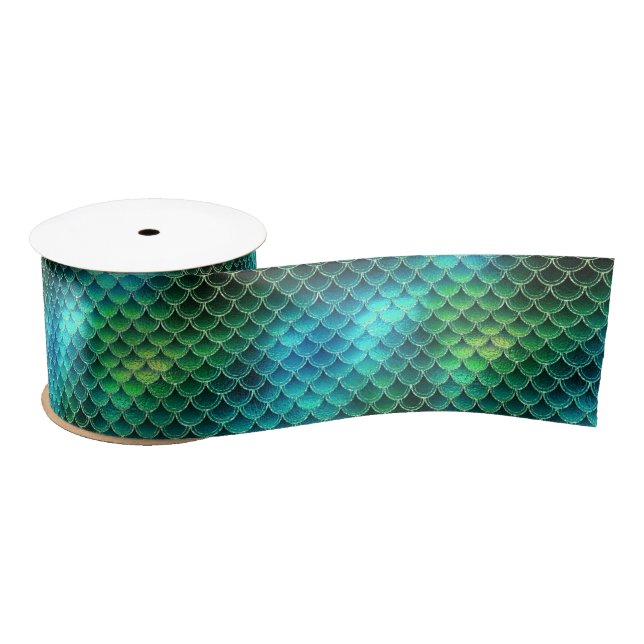 Mermaid Scales Pattern Green ID600 Satinband (Spule)