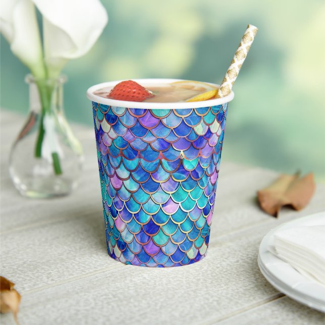 Mermaid Scales Pattern Little Girls Birthday Party Pappbecher (In Situ)