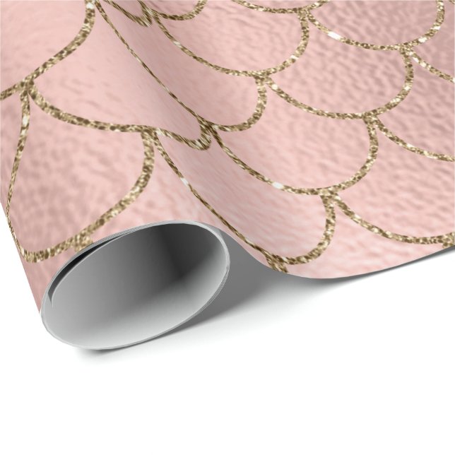 Mermaid Scales Pink Rose Gold Blush Princess Geschenkpapier (Rolleneckpunkt)