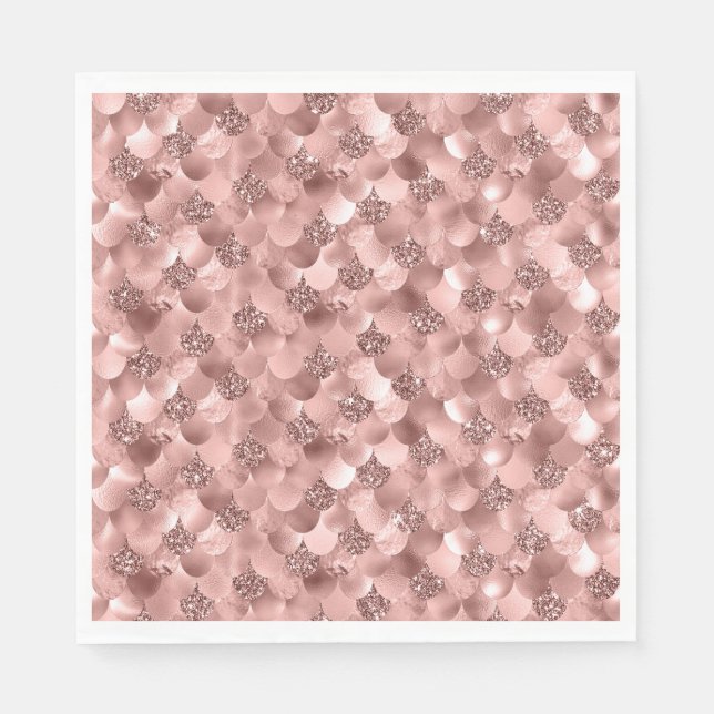 Mermaid Scales Pink Rose Gold Glitzer Mauve Blush Serviette (Vorderseite)
