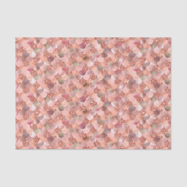 Mermaid Scales Rose Gold Pink Glitzer Metallic Seidenpapier (Vorderseite)