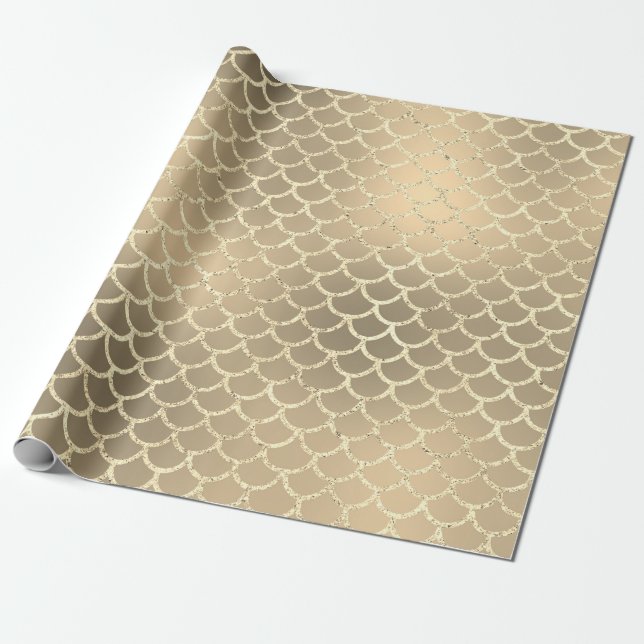 Mermaid Scales Smoky Gold Champagne Geschenkpapier (Ungerollt)