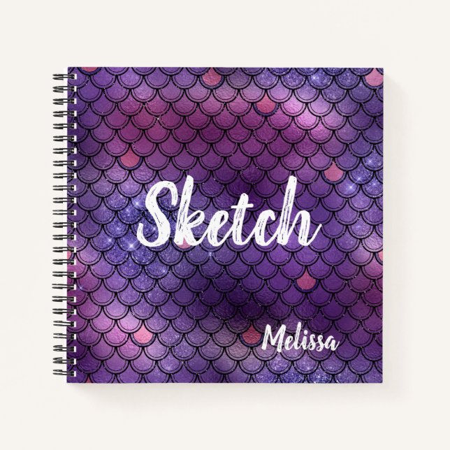 Mermaid Scanner Glitzer Lila Monogram Sketchbook N Notizbuch (Vorderseite)