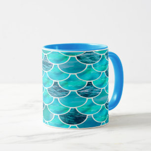 Mermaid-Schuppenmuster Türkis Mintgrün Blau Tasse