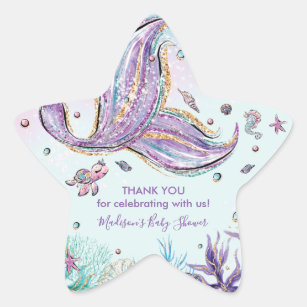 Mermaid Schwanz Birthday Baby Dusche Vielen Dank f Stern-Aufkleber