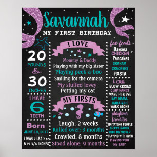 Mermaid Schwanz Birthday Party Chalkboard-Zeichen Poster