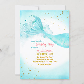 Mermaid Schwanz Girl Birthday Party Einladung