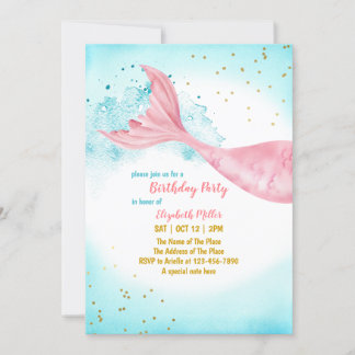 Mermaid Schwanz Girl Birthday Party Einladung