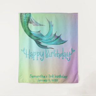 Mermaid Schwanz Glitzer Geburtstag Foto Stand Hint Wandteppich