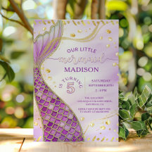 Mermaid Schwanz Gold Pink Lila Girl Geburtstagspar