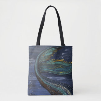 Mermaid Schwanz Navy Blue Coastal Tote Tag