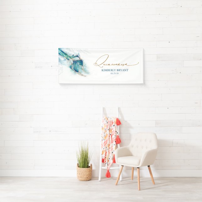 Mermaid Schwanz Quinceanera 15. Geburtstag Banner (Insitu)