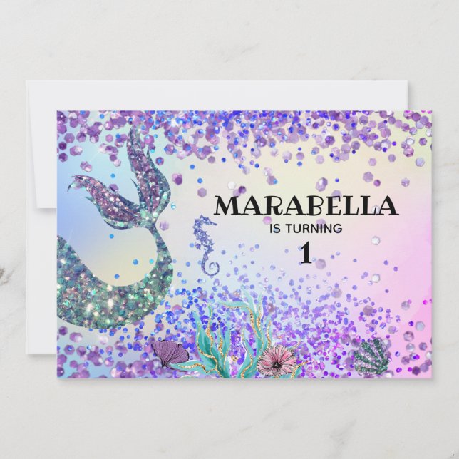 *~* Mermaid Schwanz Rainbow Girl Birthday Einladung (Vorderseite)