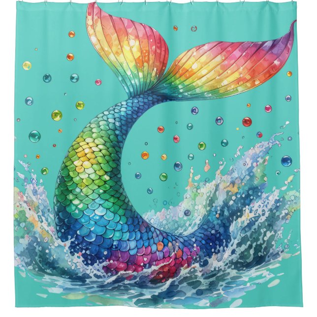"Mermaid Schwanz Splash" Duschvorhang (Vorderseite)