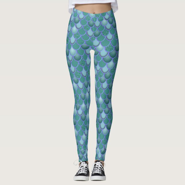 Mermaid Sea Blue Green Scale Leggings (Vorderseite)