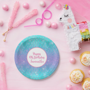 Mermaid Sea Blue Lila Scales Pappteller