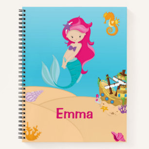 Mermaid Sea Floor Muscheln Schiff Notebook rosa Notizbuch