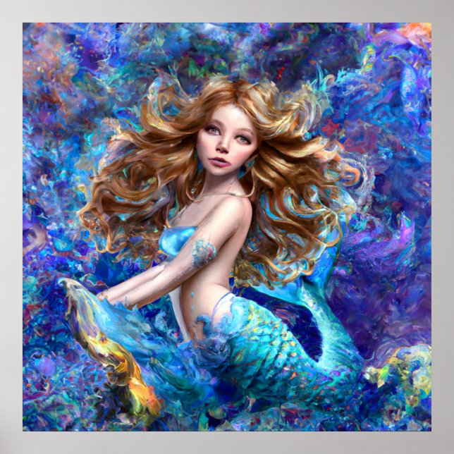 Mermaid Sea Goddess Nymph Siren Under Water Art Poster (Vorne)
