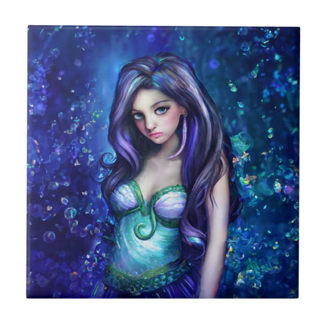 Mermaid Sea Goddess Nymph Siren Unterwasser Art Fliese (Vorderseite)