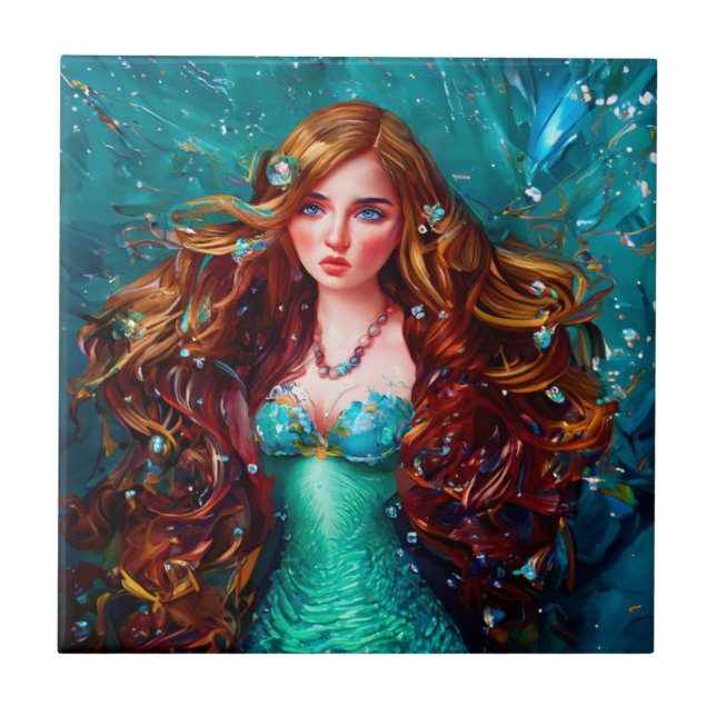 Mermaid Sea Goddess Nymph Siren Unterwasser Art Fliese (Vorderseite)