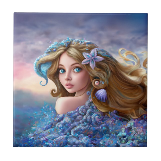 Mermaid Sea Goddess Nymph Siren Unterwasser Art Fliese (Vorderseite)