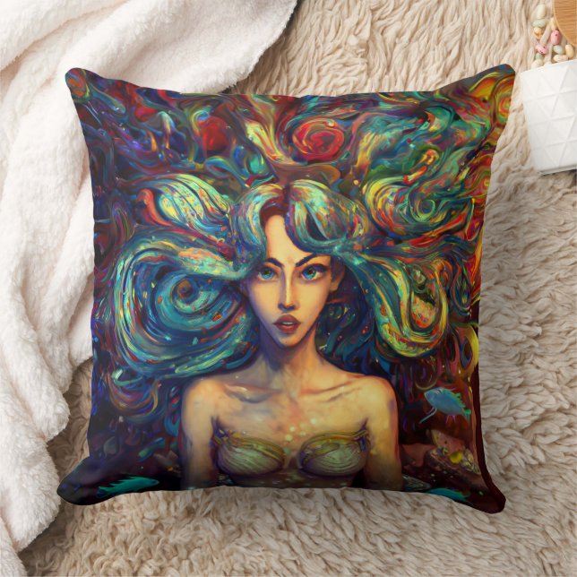 Mermaid Sea Goddess Nymph Siren Unterwasser Art Kissen (Decke)