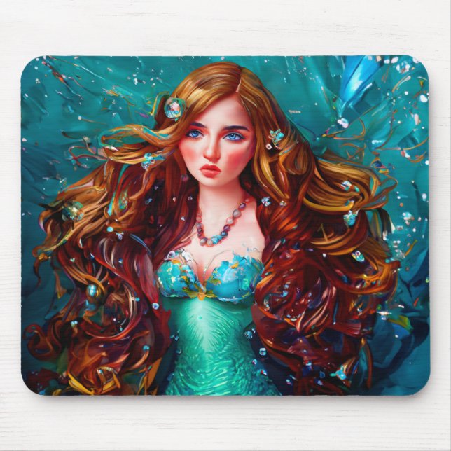 Mermaid Sea Goddess Nymph Siren Unterwasser Art Mousepad (Vorne)